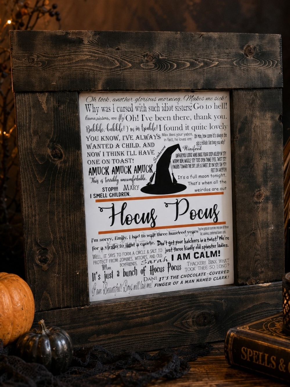 Hocus Pocus Decorative Framed Print - Black and Brown 17x19